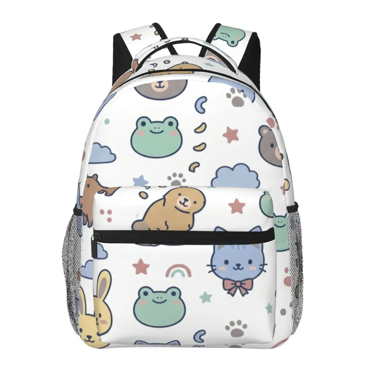 Kawaii Student Backpack Vertical Cat Bunny Bear Frog Preppy School Light Ground Lightweight Daypack for Animal Lovers College