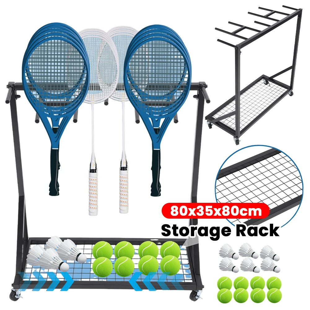 

New Tennis Racket Storage Rack With 360° Rotatable Wheels Iron Material Tennis Racket Hold Stand Easy to Assembly Easy to Clean