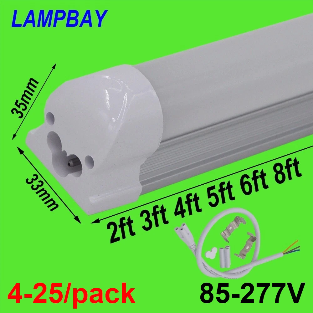 T8 Integrated LED Tube Light 2/3/4/5/6/8 Ft Surface Mounted Lamp Fixture Linear Bar Lighting 0.6/0.9/1.2/1.5/1.8/2.4 m
