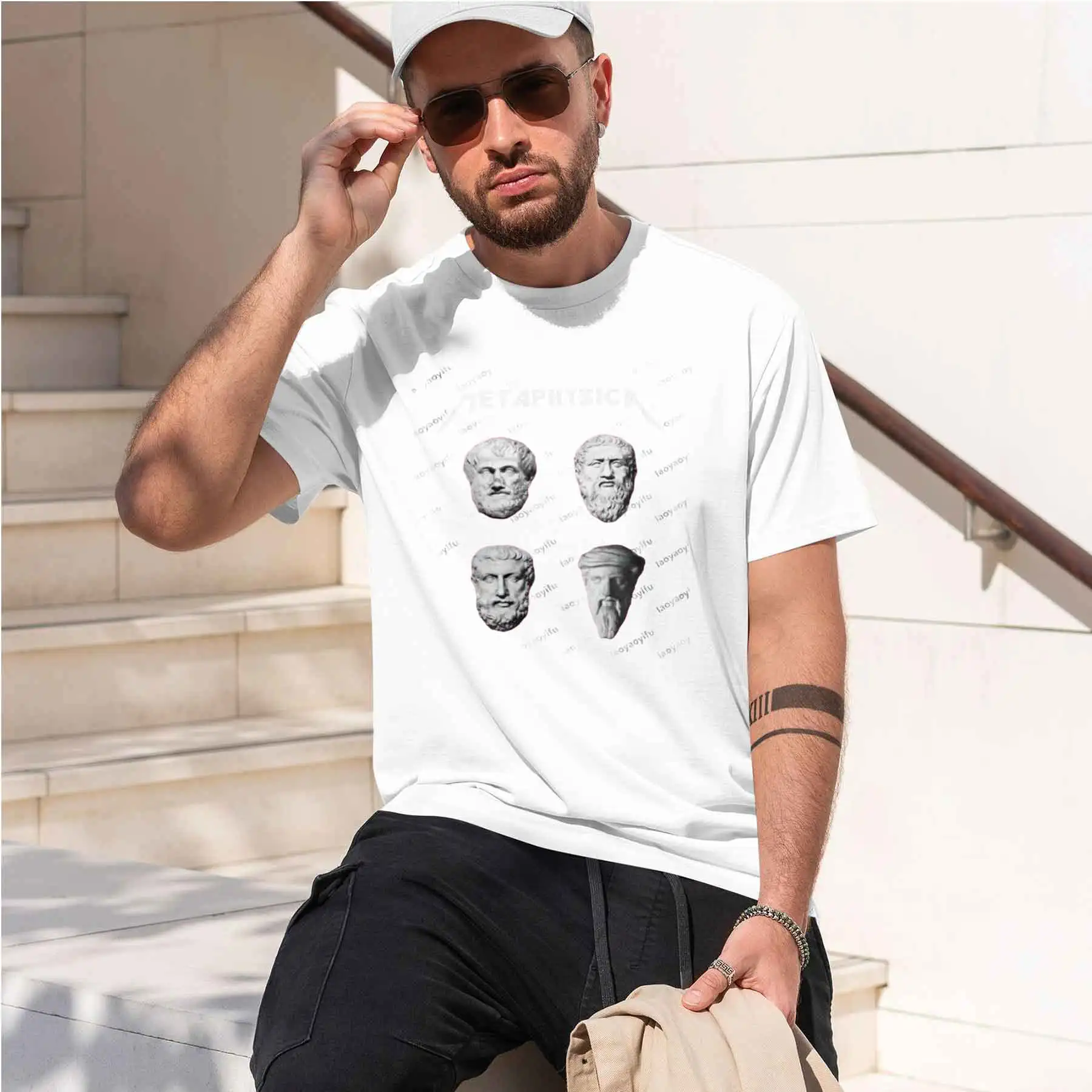 2026 new printed T-shirt Men's Vintage Ancient Greek Philosopher Head Print T-shirts Loose Casual Cultural History Theme Tees