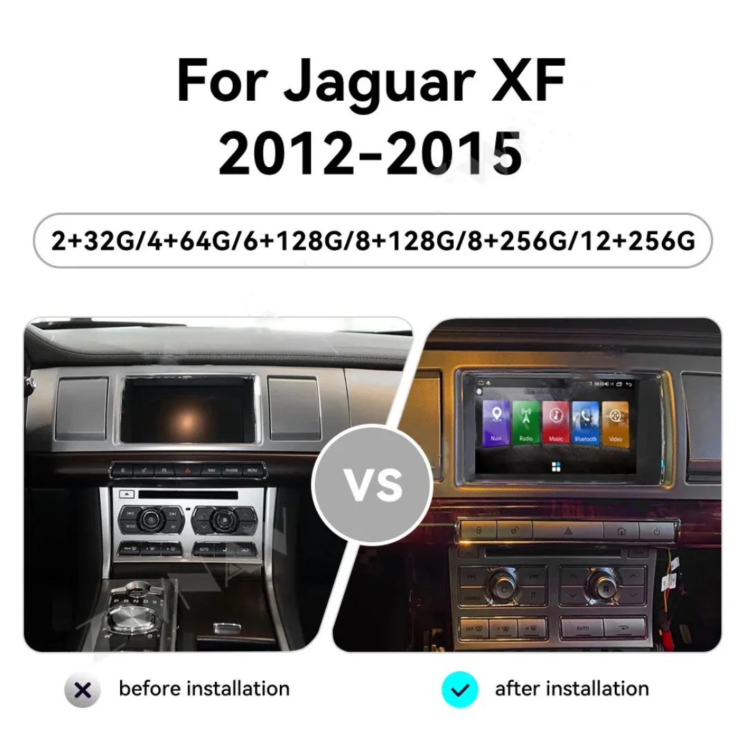 Radio de coche con pantalla inteligente para Jaguar XF 2012-2015 Android navegación GPS receptor estéreo Multimedia cabeza U