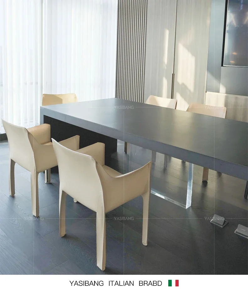 Cadeira de jantar de couro de sela italiana luz luxo moderno restaurante mesa de chá casa de aço inoxidável