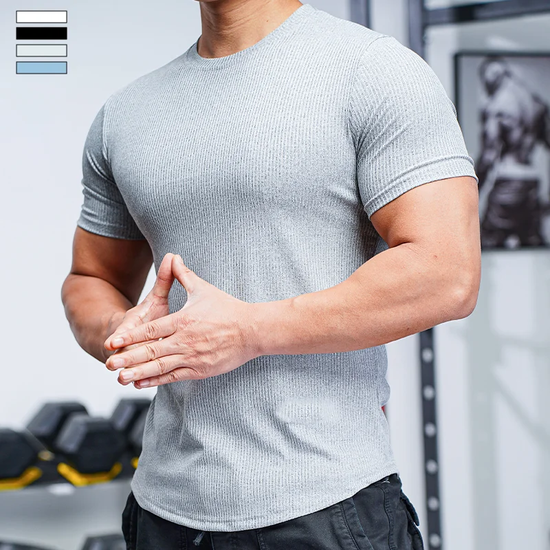 2024 Summer Man Running and fitness top T Shirt Slim Fit Fashion Trend  Motion Fitness O-Neck Top Tees