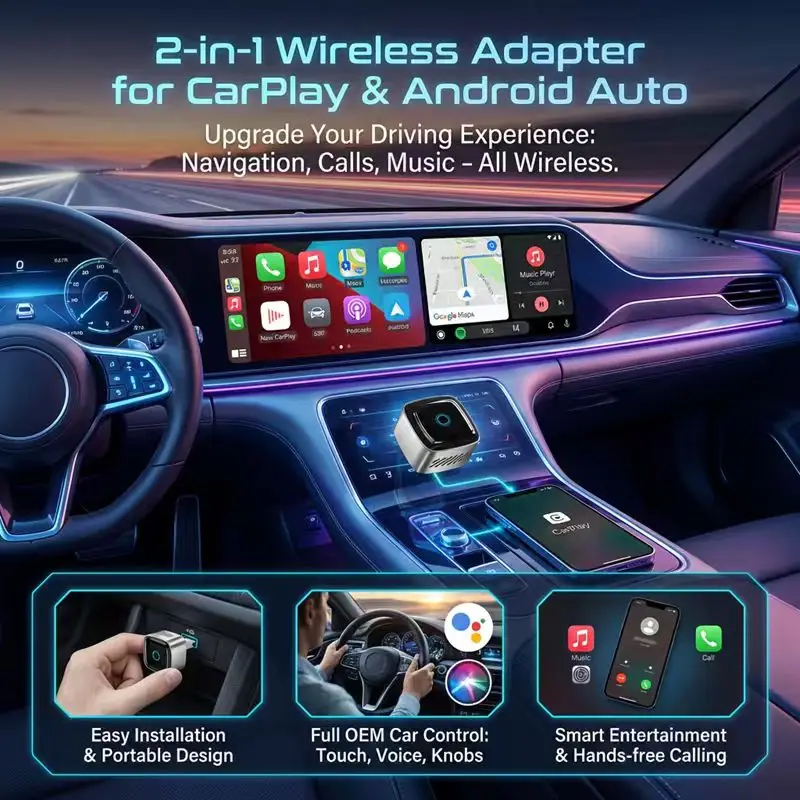 DRNVIYNC 2026 CarPlay Wireless Adapter Android Auto To USB Car Play Wireless Intelligent Systems Wireless Adapter Mini AI Box view 5