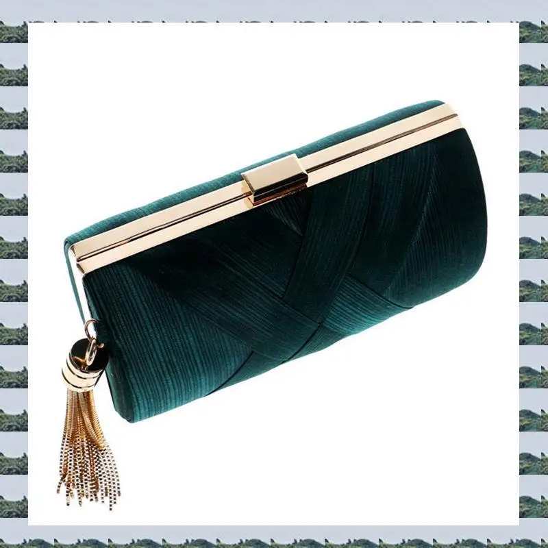 

ABQR 2 Pcs Tassel Fashion Ladies Clutch Bag Shoulder Handbags Female Party Wedding Evening Bag For Phone Purse, Gold & Green