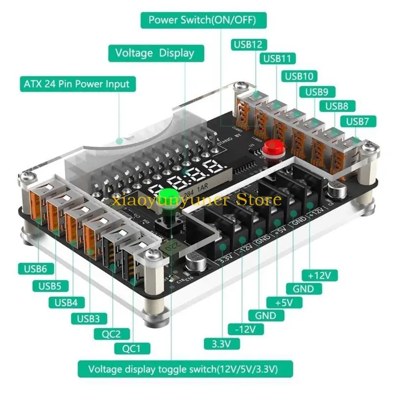 P9JB 24PIn Power Supply Expansion Board With Acrylic Case, 24P to 12 USB Port, 3A
