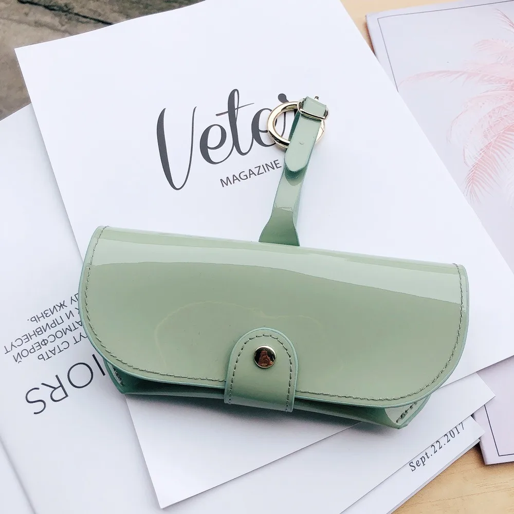 

PU Sunglasses Storage Bag Solid Color with Keyring Hanging Sunglasses Durable Portable SunGlasses Holder Eyewear Accessories