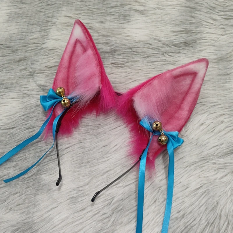 Ahri Cosplay LOL New version Handmade Spirit Blossom Nine Tailed Fox Ear Headband CK Side clips Cos Headdress Accessory