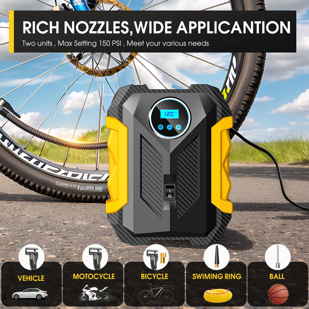 Carsun Multifunctional Inflation Pump Portable Tire Air Compressor Led Light Design Suitable for Car Motorcycle Riding Use view 4