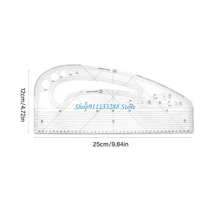 Acrylic Pattern Making Ruler For Fabric Cutting Includes 5 Button Patterns 3 Eyelet Guides And Curved Measuring Ruler