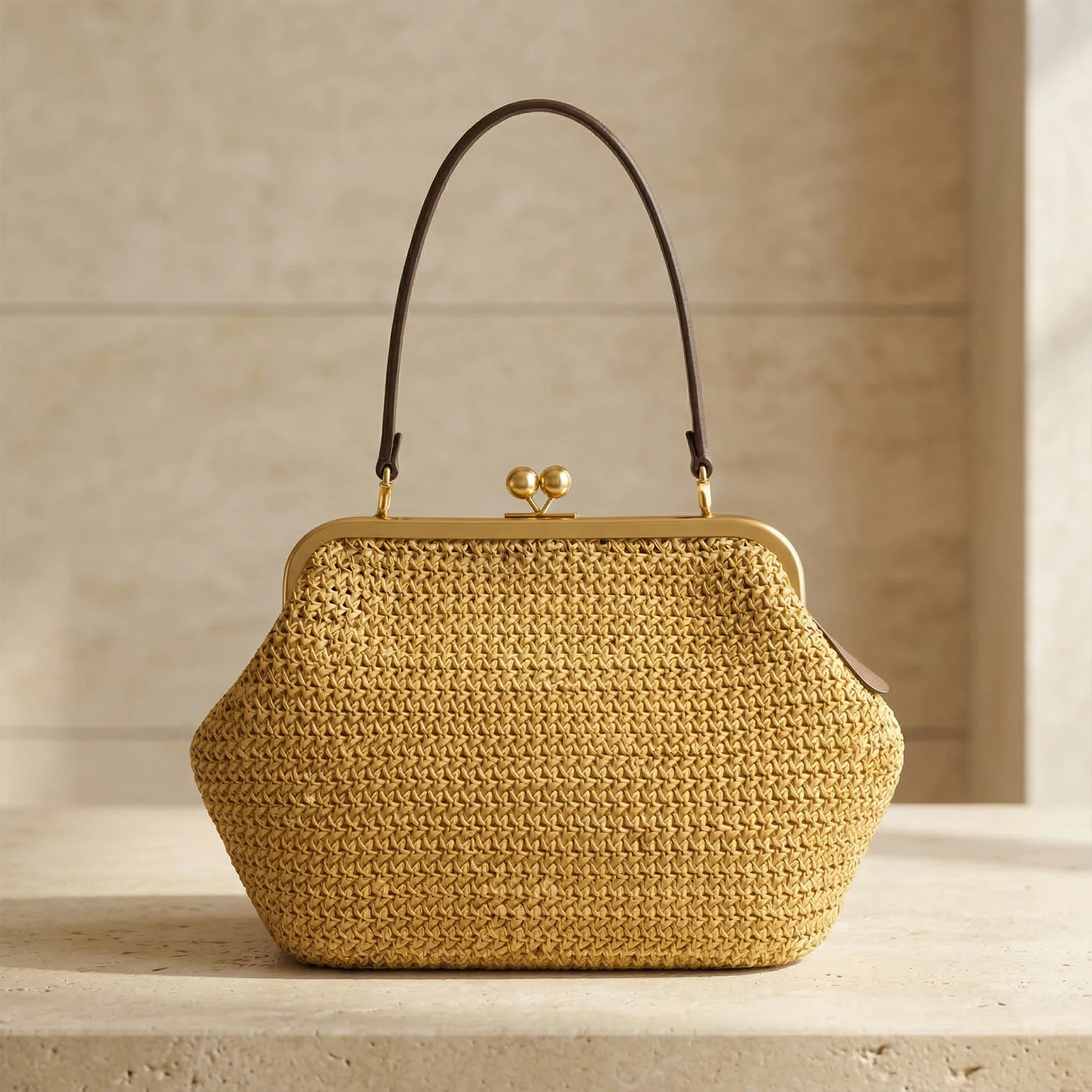 Kiss Lock Straw Purses and Handbags Boho Beach Tote Purse Woven Straw Clutch Large Capacity Kiss Clasp Shoulder Bag for Women