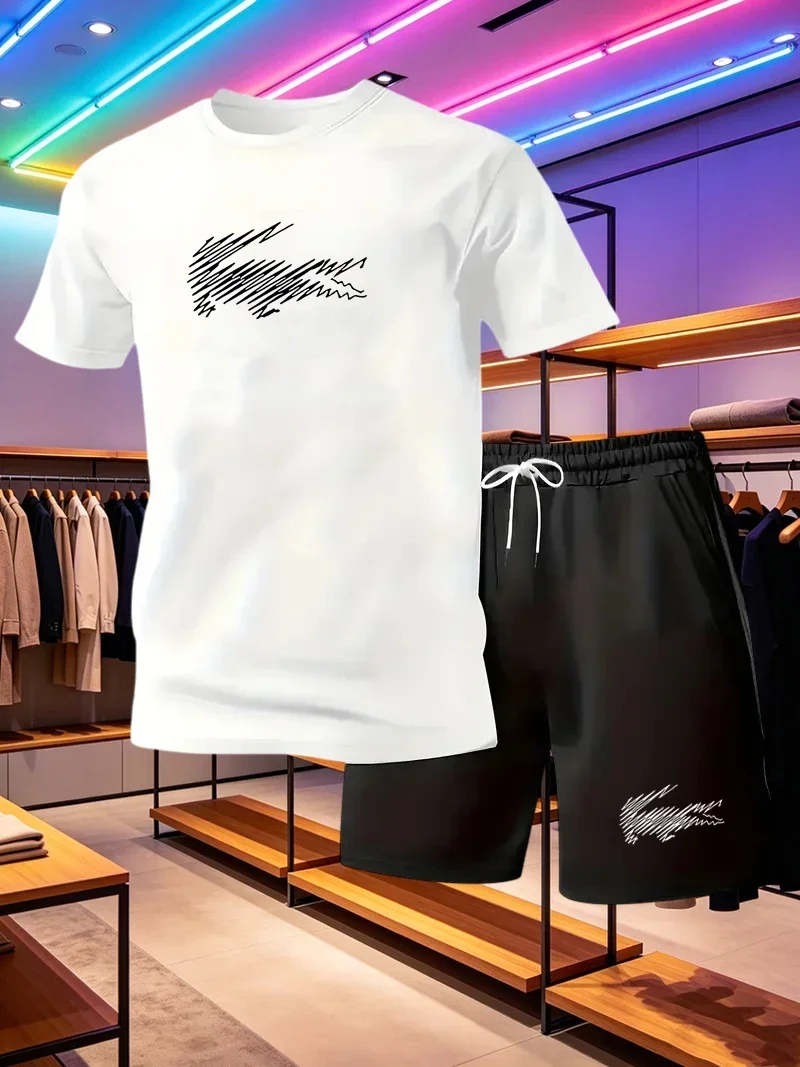 

Men's Two-piece Sportswear Short Sleeved T-shirt and Pants Set Running and Fitness Sportswear 2026 Summer Big Discount