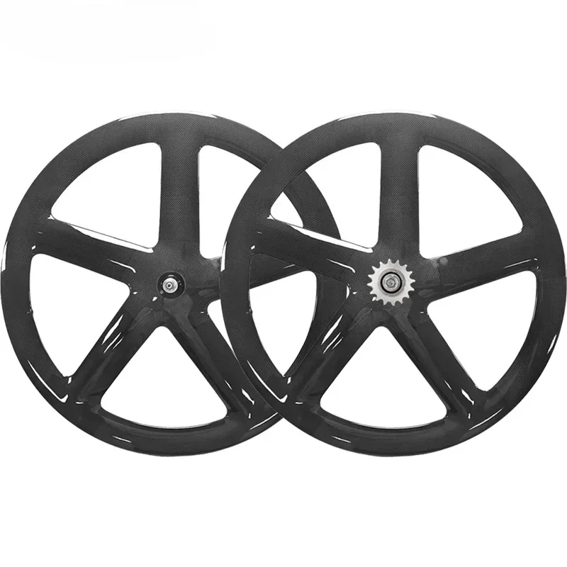 Full Carbon 5 Spokes Road/Track/fixed gear Wheel set Fixedgear Track Ratchet Bike Hub Aerodisc wheel Road  UD 3K 16K