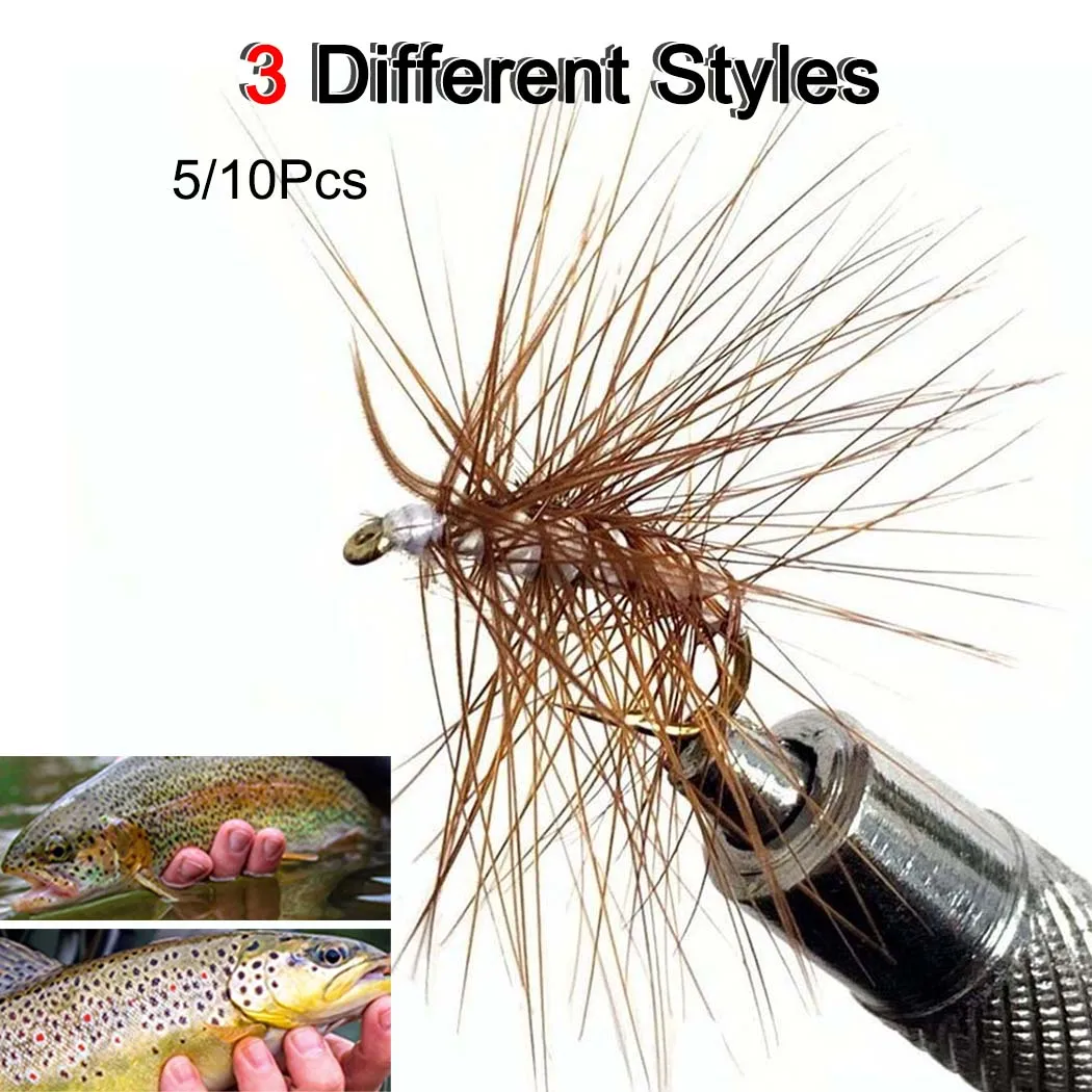 5/10Pcs 3 Different Style Fly Fishing Lure Bait Trout with Hook Fly Fishing Nymph Dry Flies Fishing Flies Bait Insect Lure