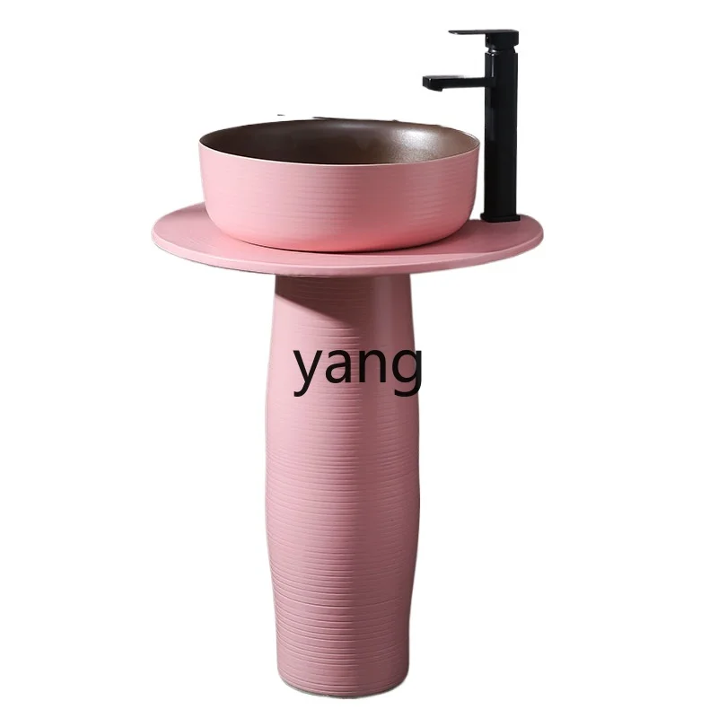 

TGF light luxury outdoor column ceramic floor wash basin pink garden pool balcony basin
