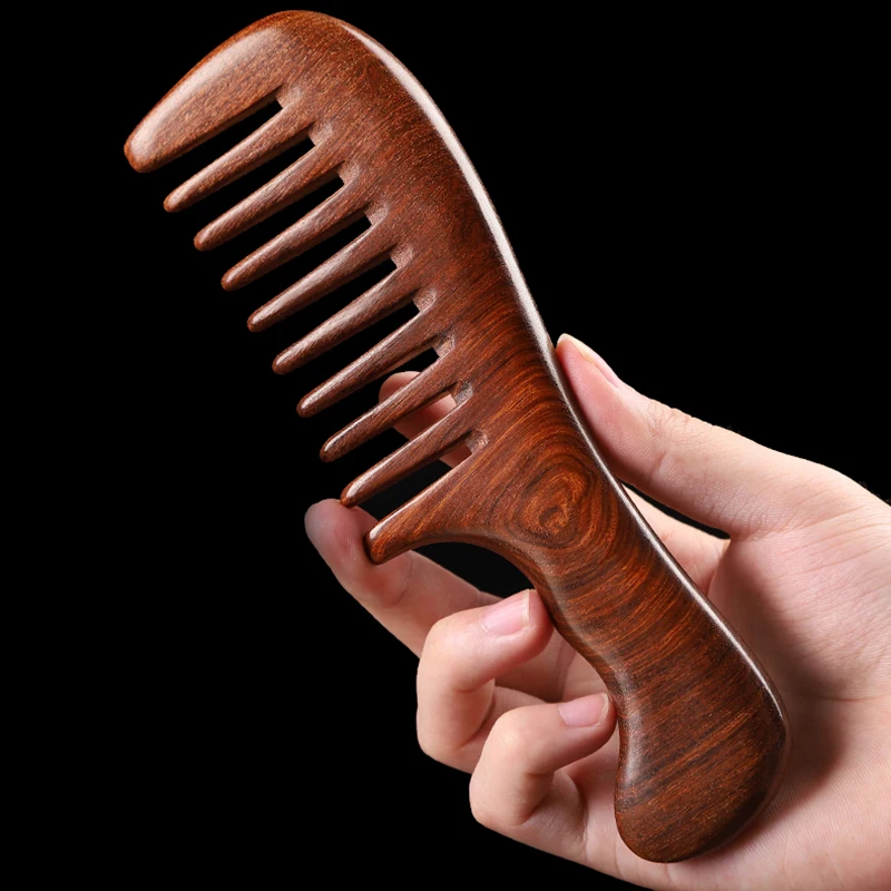 Pentes De Cabelo De Sândalo Natural, Massageador De Madeira Anti-Estático, Dente Largo Longo Detangle, Presente De Cuidados Domésticos