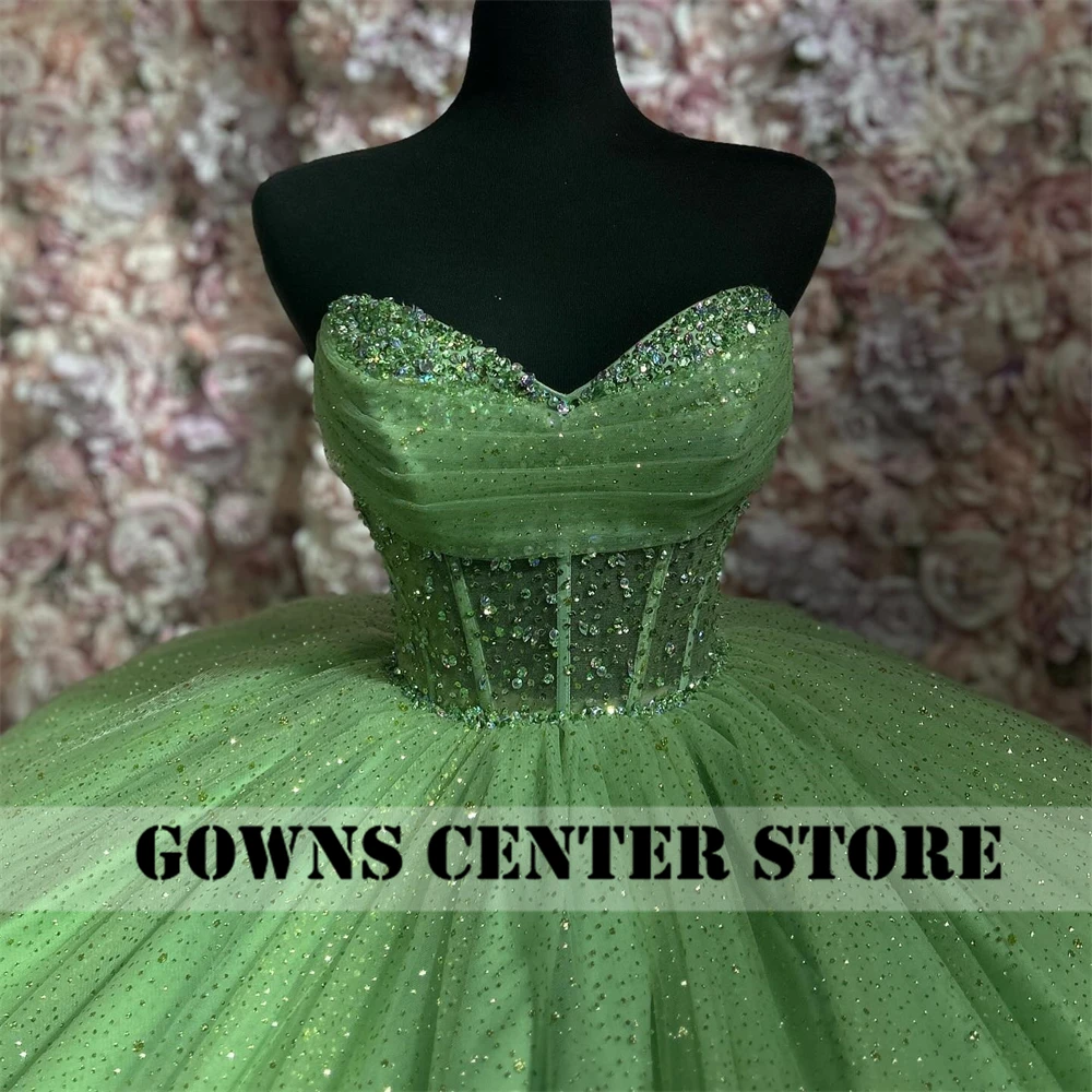 Sage Green Shinning Sweetheart Corset Quinceanera Dresses Ball Gown 2024 Beaded Sweet 16 Dresses Lace-up vestidos de 15 16