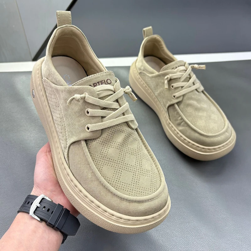 Summer New Lightweight Thick Bottom Casual Shoes Breathable Rubber Sole Easy to Wear Slip on Lazy Person Cowhide Leather Shoes