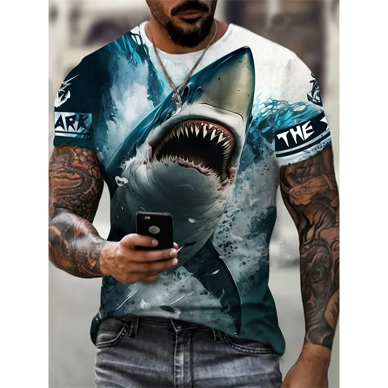 Funny Shark Pattern T Shirt For Men Marine Animal 3D Printed Tees Summer Casual Short Sleeve Round Neck Tops Oversized T-Shirts
