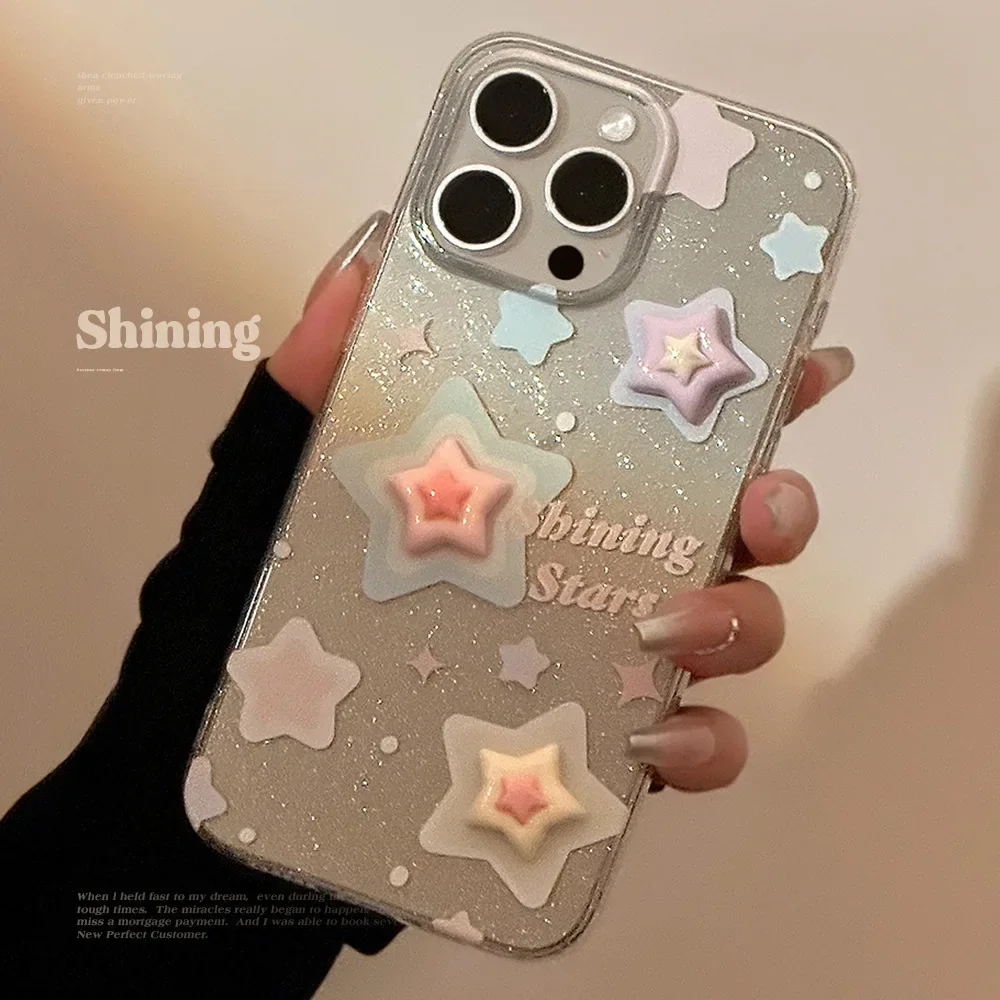 

Stereo Color Star For iPhone 16 15 14promax phone case Glitter For iPhone 13 12pro 11 less Female