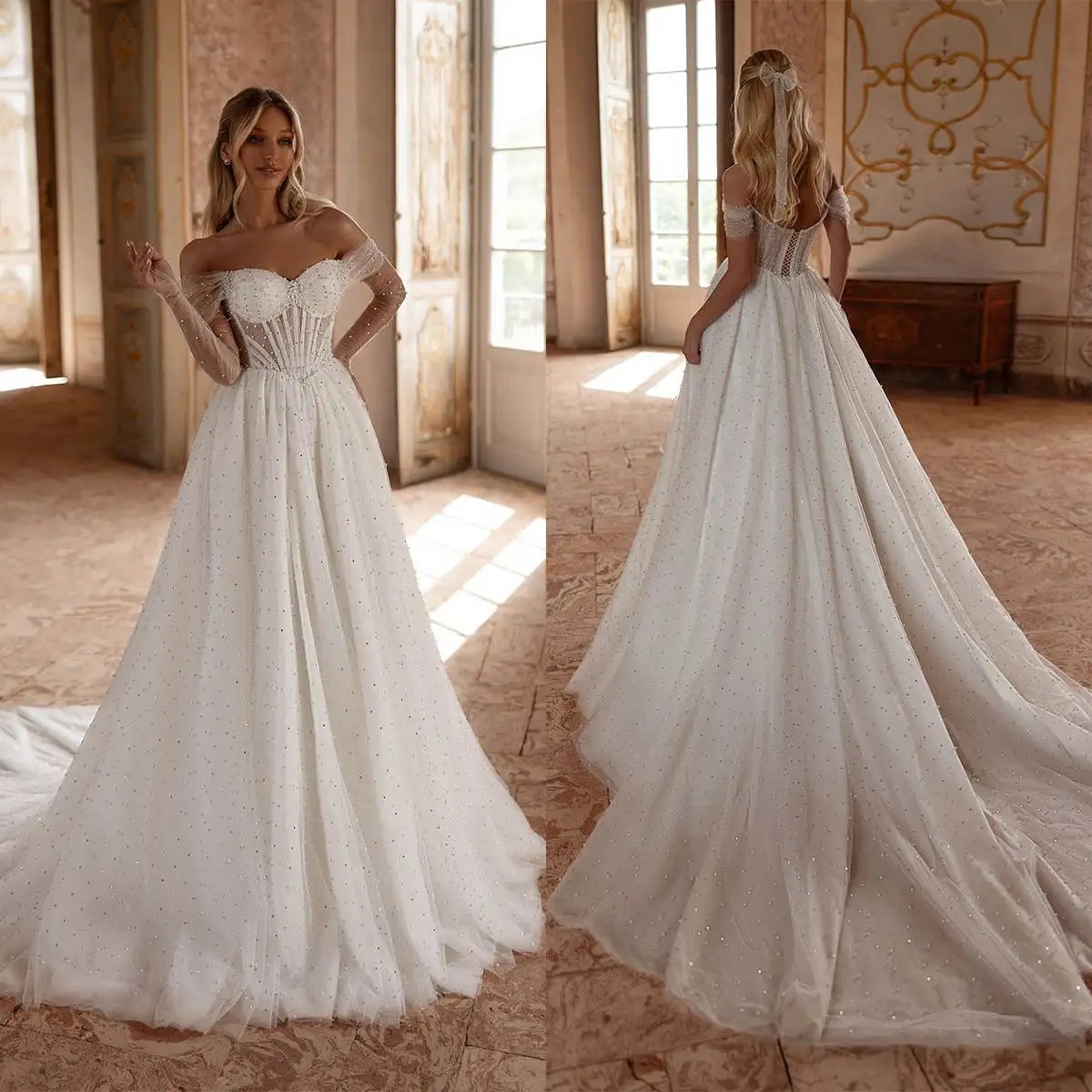 Robe de Mariée Trapèze Sans Bretelles, Magnifique, Longueur au Sol, Dos aux, Sur Mesure