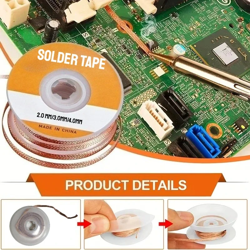 Entlötdraht-Netzband, Reparaturwerkzeug, Kupfer-Lötpunkt-Entferner für Drahtlöten, Lötdraht, Zinn-Blei-Kabel, Flussmittel – Detail 5
