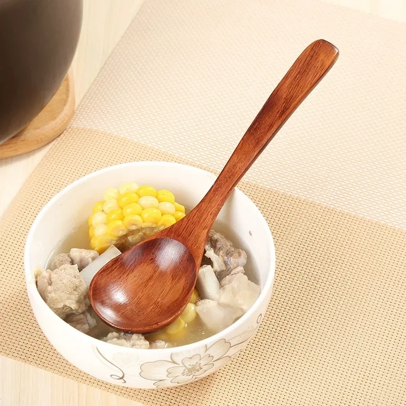 Japanese Small Wooden Spoon Kitchen Supplies Long Handled Solid Wood Tea Spoon Coffee Accessories Dessert Coffee Honey Spoon