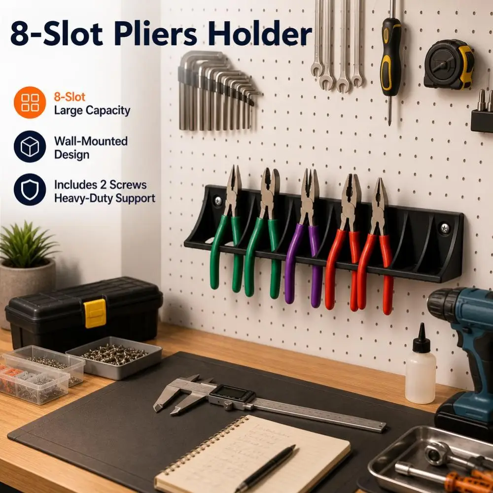 New Heavy Duty Wall Mount Plier Holder Wall Mounted Slip Resistant Hand Tool Storage Rack No Drill Plastic Tool Organizer Garage