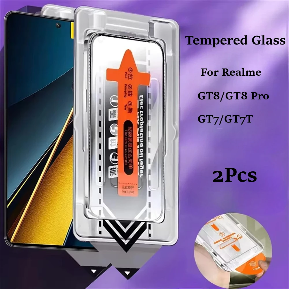 2Pcs HD Tempered Glass Screen Protector For Realme GT 7 7T 8 GT8 Pro GT7 GT7T Scratch-Proof Dust-Free Installation