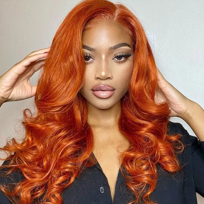 

Orange Ginger Body Wave #350 Colored 13X6 Hd Lace Front Human Hair Wigs 5X5 Lace Closure Wig For Women 250 Density Brazilian