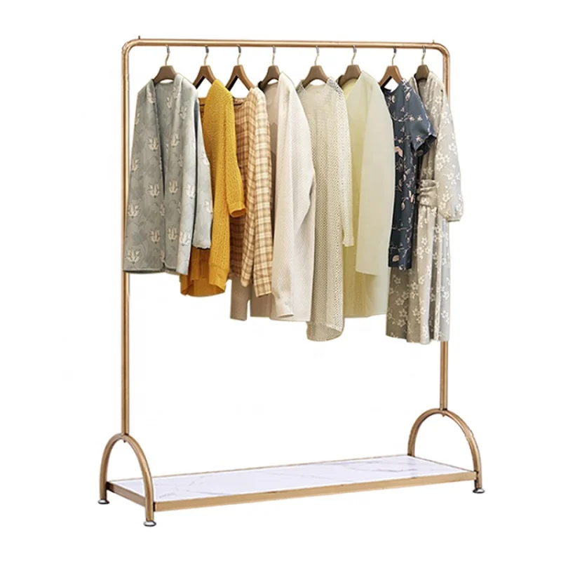 Custom, Standing Gold Clothing Garment Dress Display Stand Rack Retail Clothes Store Furniture Interior Design