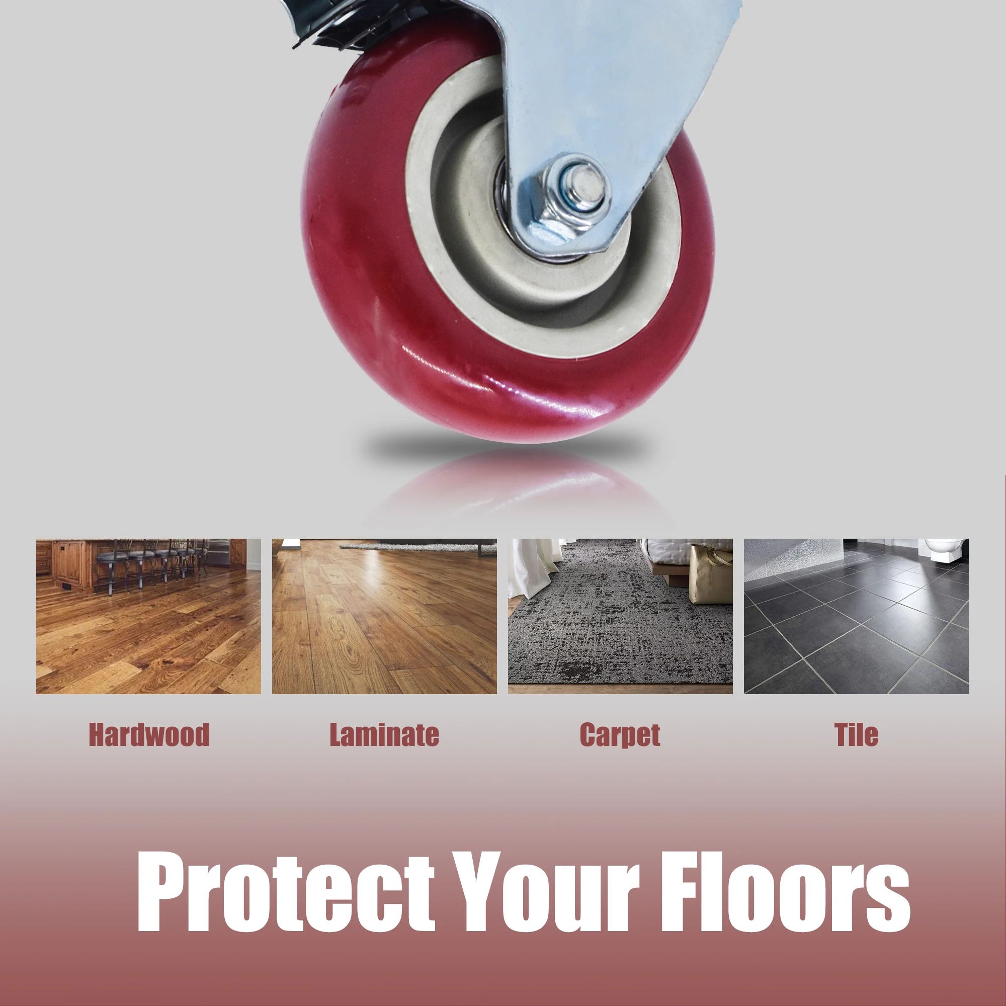 4インチ レッド キャスター ホイール 全方向回転キャスター ブレーキ付き 4個パック