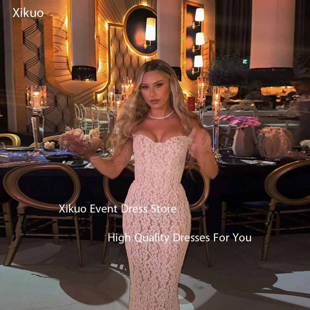 

Xikuo High Quality Appliques Lace Evening Dress Pink Mermaid Formal Party Gowns Sweetheart Fitted Robe De Soirée Customized