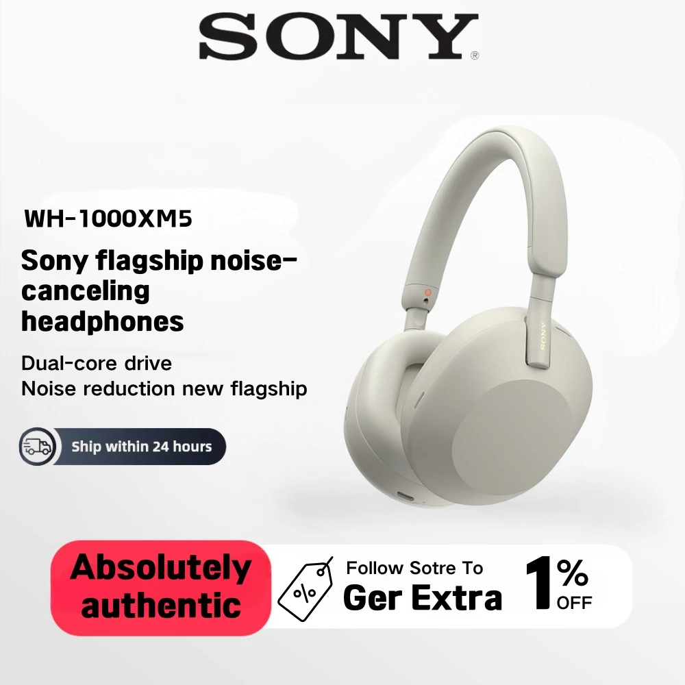 Sony WH-1000XM5 Noise Cancelling, Headband Bluetooth Headphones, Crystal Clear Calls, Hi-Res, 30h battery, Fast charging, Alexa,