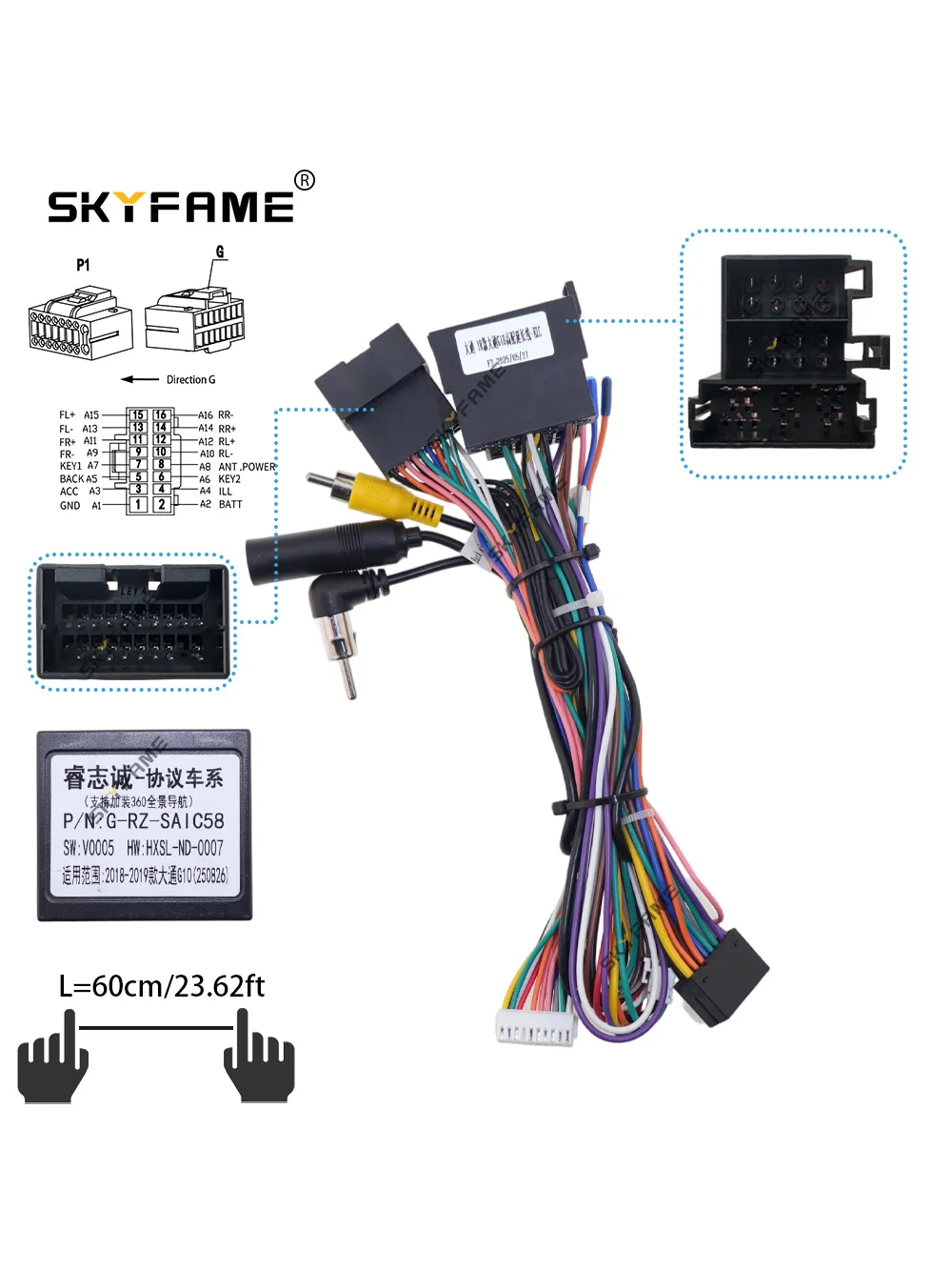 SKYFAME Car 16pin Wiring Harness Adapter Android Radio Power Cable