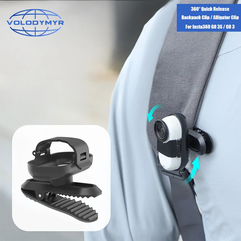 

VOLODYMYR Backpack Clip Holder for Insta360 GO 3S/GO3 Anti-shake 360 Rotation Clip Mount for Insta360 GO 3S Sports Camera