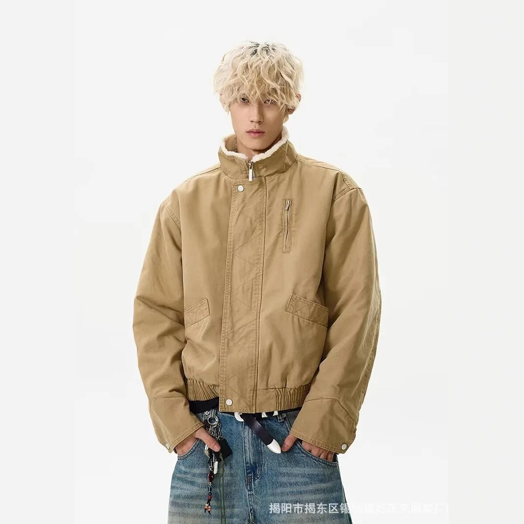 

Mens Eagle Embroidery Clean Fit Short Jacket Winter Thick Stand Collar Padded Coat Warm Parka Outerwear