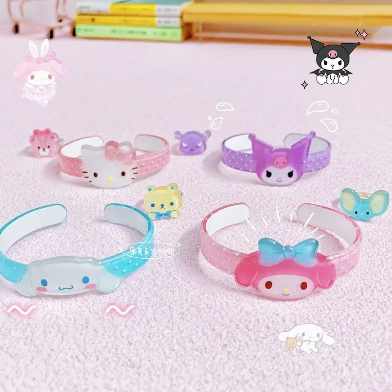 

Sanrio Kuromi Cinnamoroll Hello Kitty My Melody браслет кольцо милая девушка мультфильм Ювелирный Набор регулируемые кавайные игрушки подарки для девочек