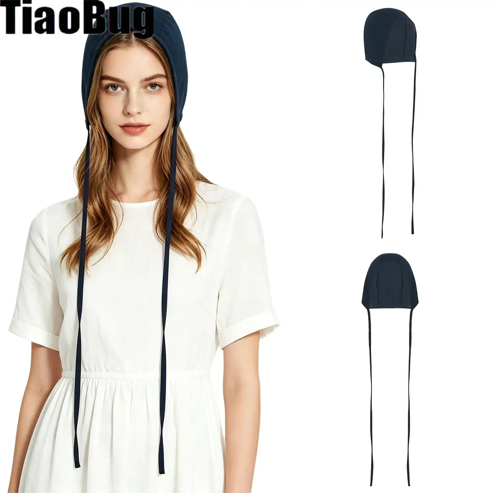 Women Medieval Victorian Colonial Coif Cap Adjustable Chin Straps Brimless Hat Headpiece for Daily Wear Festivals