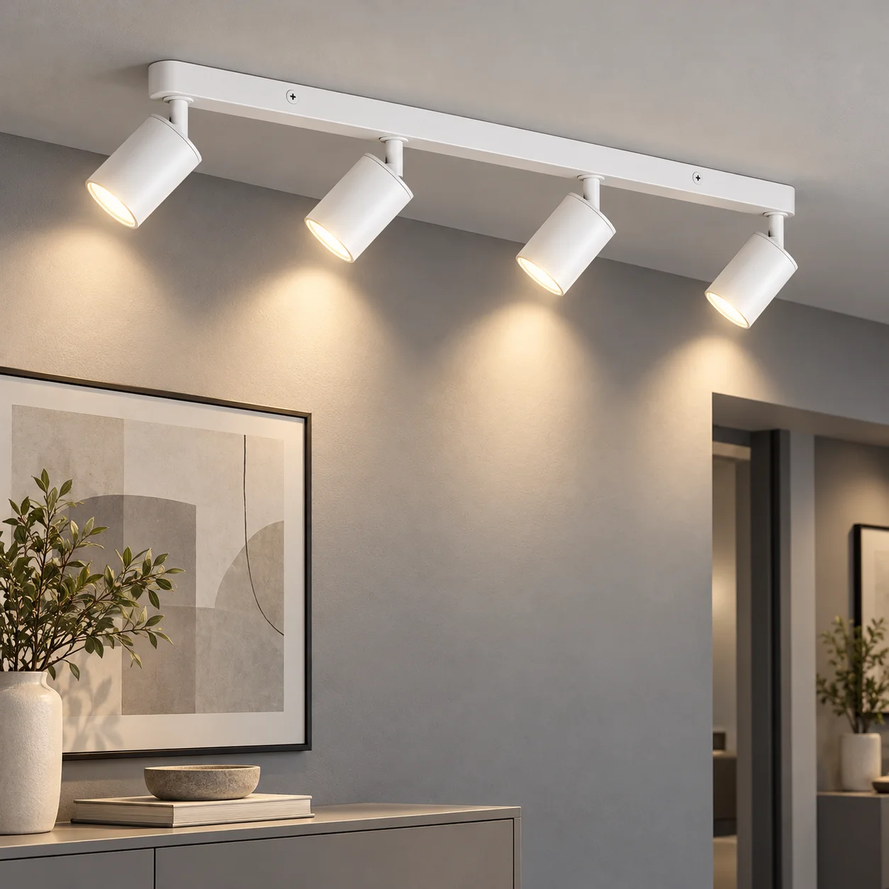 JOYINLED 4 Heads Adjustable LED Ceiling Spotlight Track Lighting Kit Rotatable Ceiling Lamp for Kitchen Bedroom Living Room