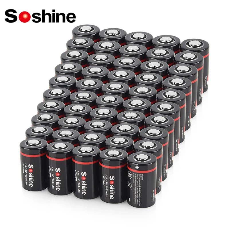 Soshine 50pcs 3-Volt 1000mah Batteries Non-Rechargeable Battery CR2 3V Primary Lithium Battery for Microphones Smoke Detector