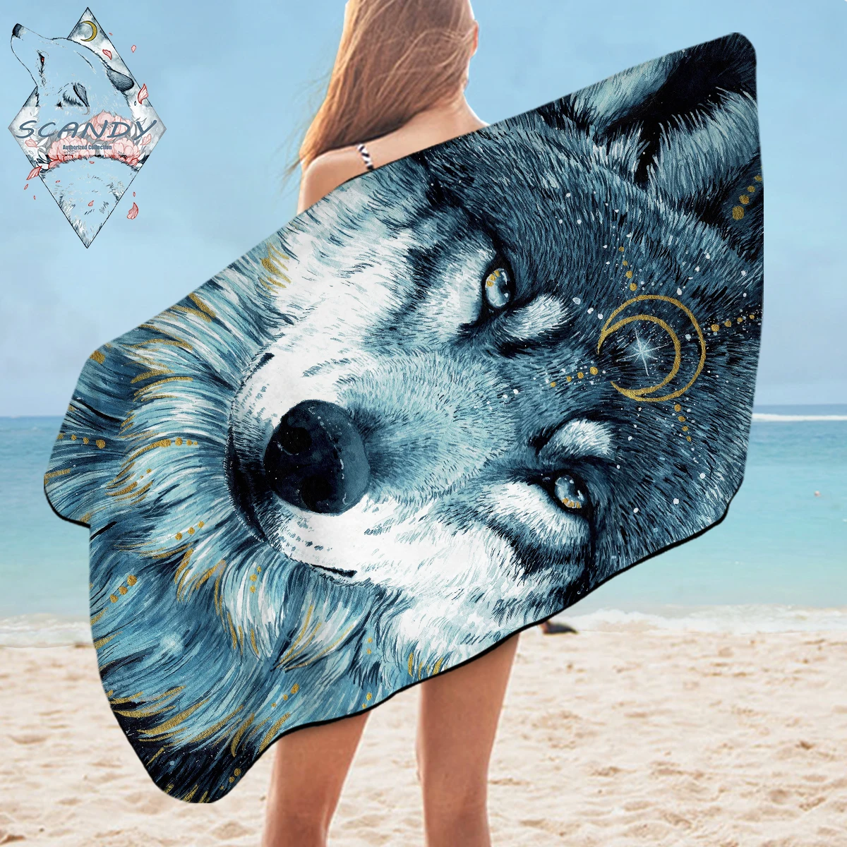 

BeddingOutlet Wolf Bath Towel Bathroom Microfiber Large Beach Towels Native Tribal Animal Watercolor Shower Towel 75x150cm