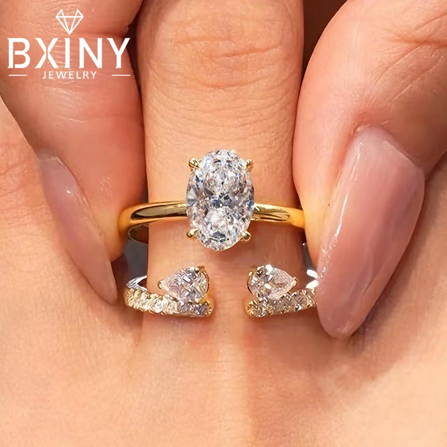 

BXINY 2.5CT Moissanite Ring Sets 100% 925 Silver Certified Oval Cut Diamond for Women Stackable Wedding Bands Gifts Fine Jewelry