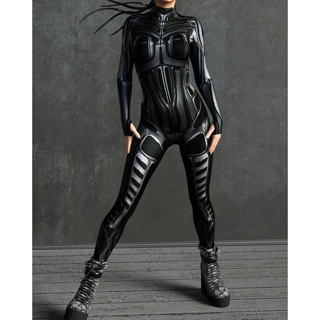 Unisex Cyber Punk 3D Digital Printing Halloween Party Role Play Outfit Women Men Cosplay Costume Carnival Jumpsuit