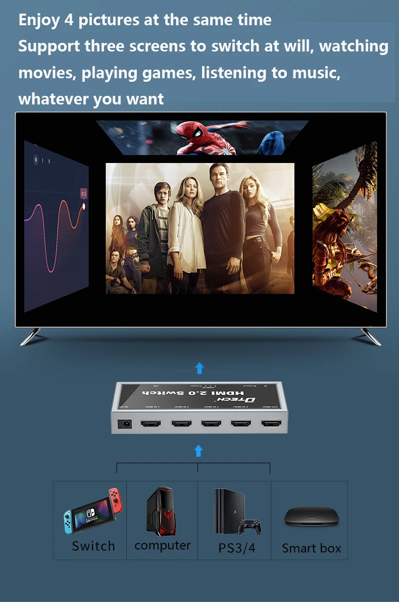 

Высококачественный коммутатор HDMI 2.0 Dtech 1 в 4 выхода 4k при 60 Гц для компьютера