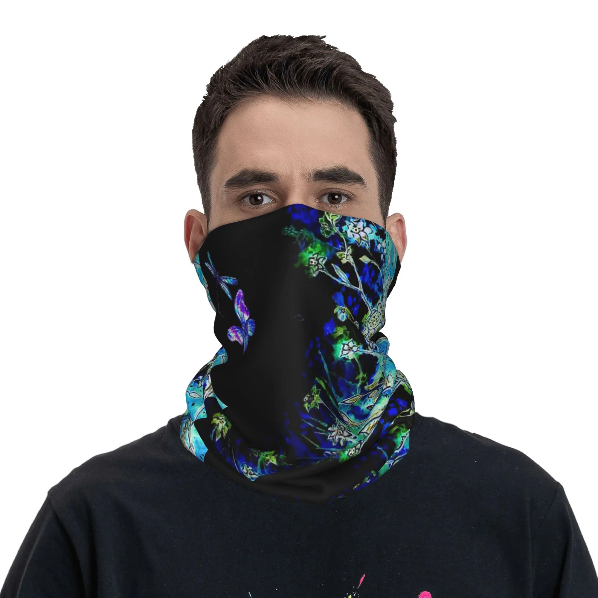 Flowers and Wings Dragonfly butterfly Bandana Neck Cover Printed Mask Scarf Multi-use Balaclava Running Unisex Adult