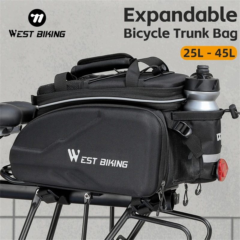 

WEST BIKING Bicycle Trunk Bag Expandable 25L-45L Large Capacity Bike Pannier Multifunctional Travel Cycling Bag With Rain Cover