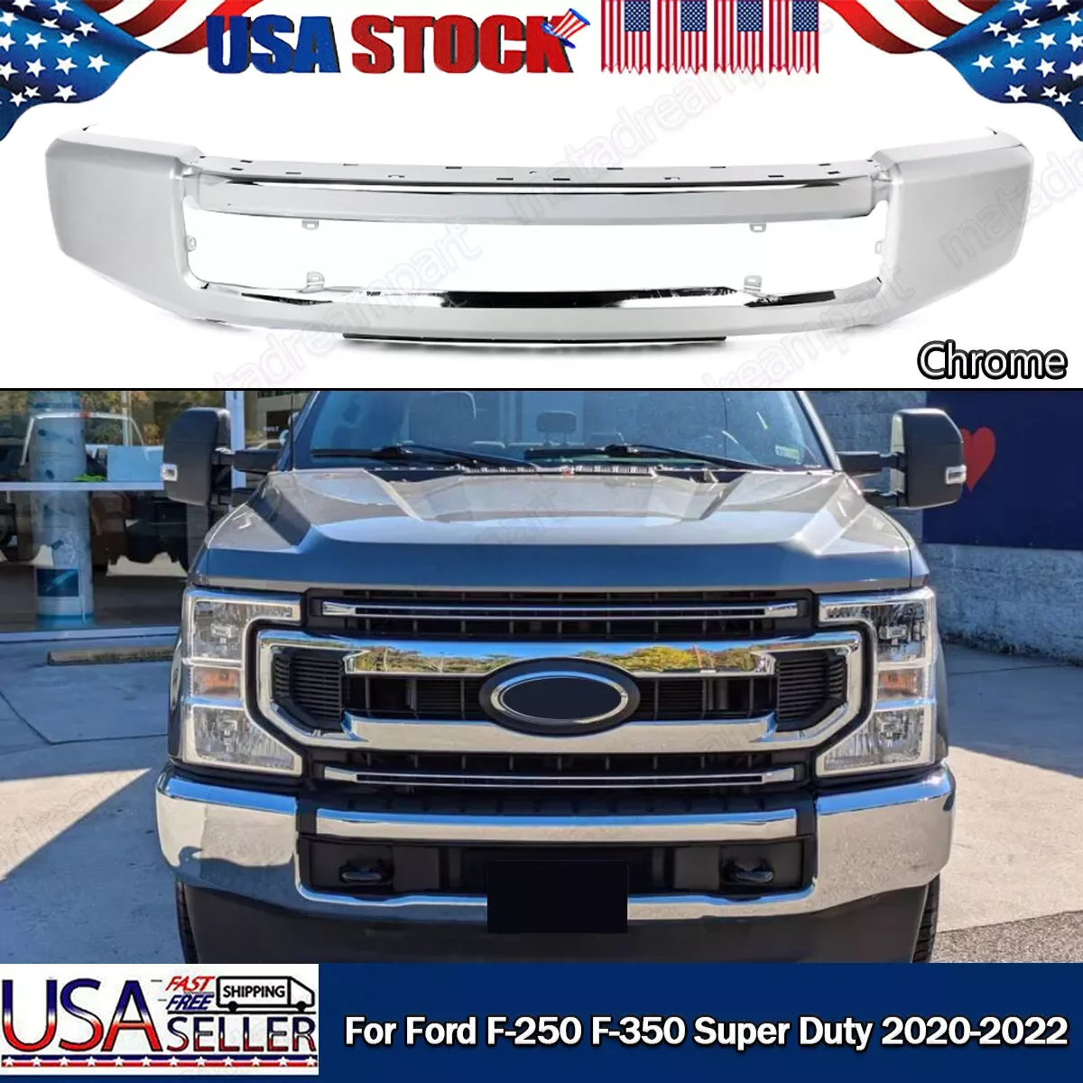 

Magickit Chrome Steel Front Bumper Guard Assembly Fit For Ford F250 F350 F450 Super Duty w/o Fog Lights Holes Front Bumper Face