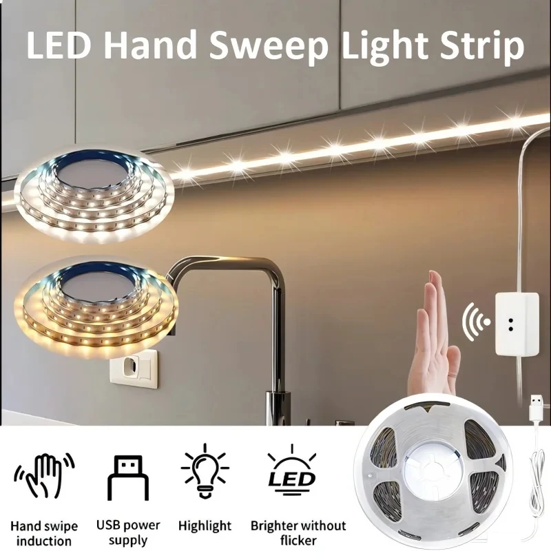 

Светодиодная ручная сенсорная лента 1M 2M 3M 5M 10M DC5V USB Светодиодная лента для телевизора, кухонного шкафа, гардероба, подсветка, декоративное освещение