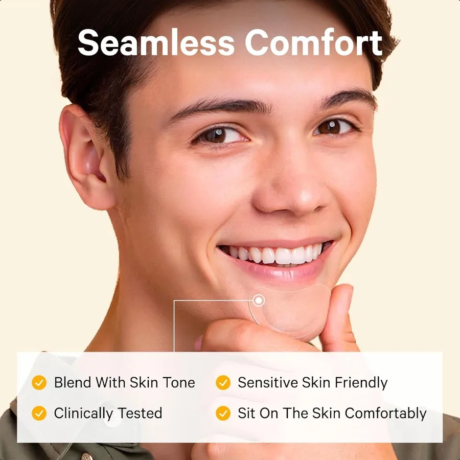 Plasterki na pryszcze na podbródku, hydrokoloidowe plasterki na trądzik na wypryski, duże plamy, kontrola wyprysków, zakrywają twarz, podbródek i ciało, z drzewem herbacianym i kalantrium.